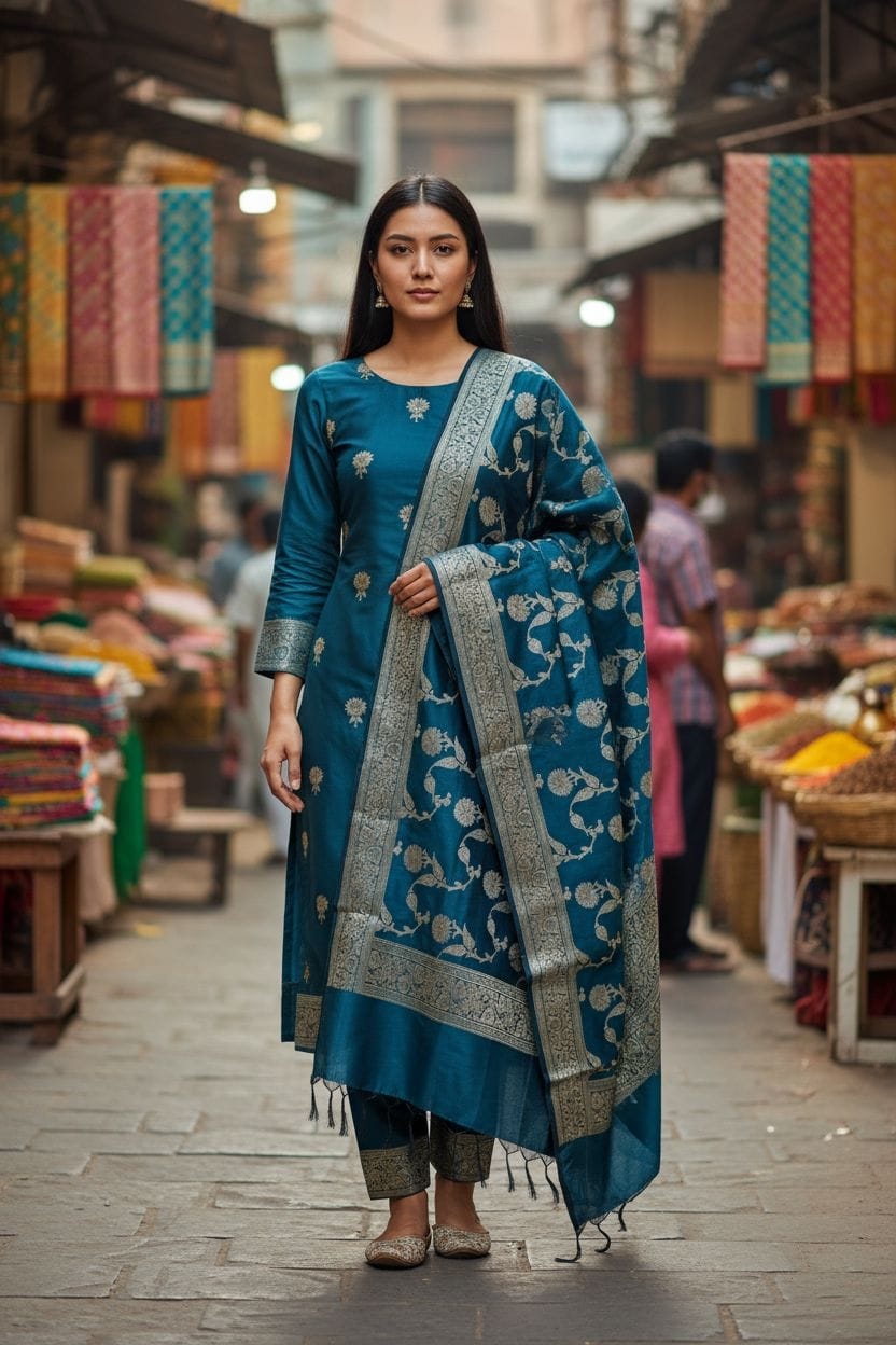 Banarasi katan  silk suit