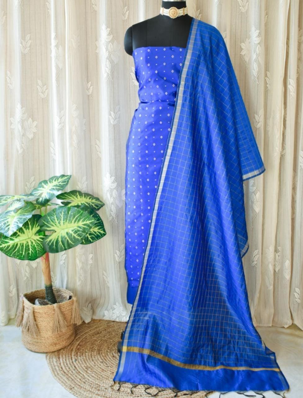 Exclusive Banarasi katan Silk Unstitched Suit With  Dupatta.
