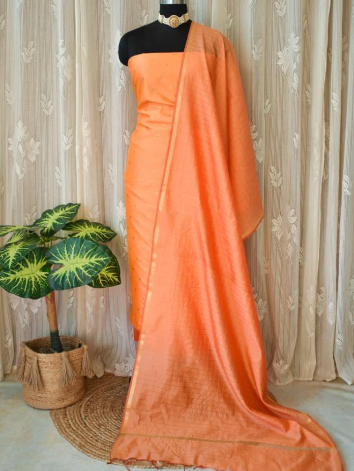 Exclusive Banarasi katan Silk Unstitched Suit With  Dupatta.