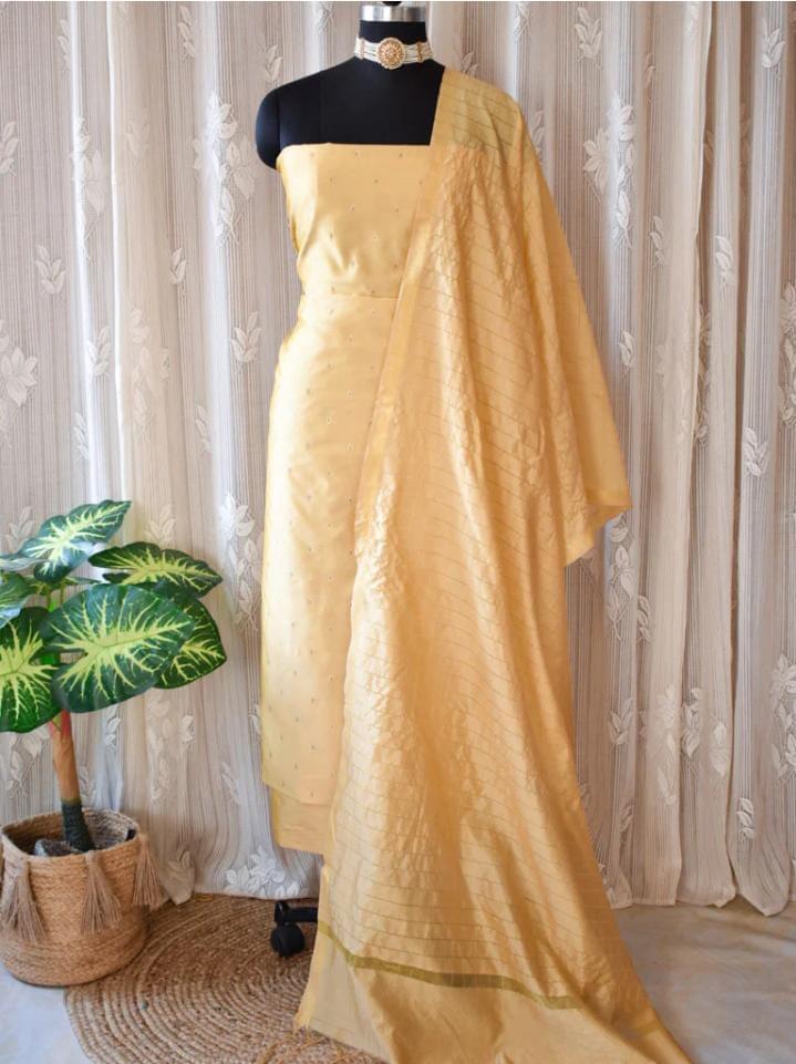 Exclusive Banarasi katan Silk Unstitched Suit With  Dupatta.